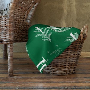Merry Christmas Handwriting Green Throw Blanket with RVs and Trees