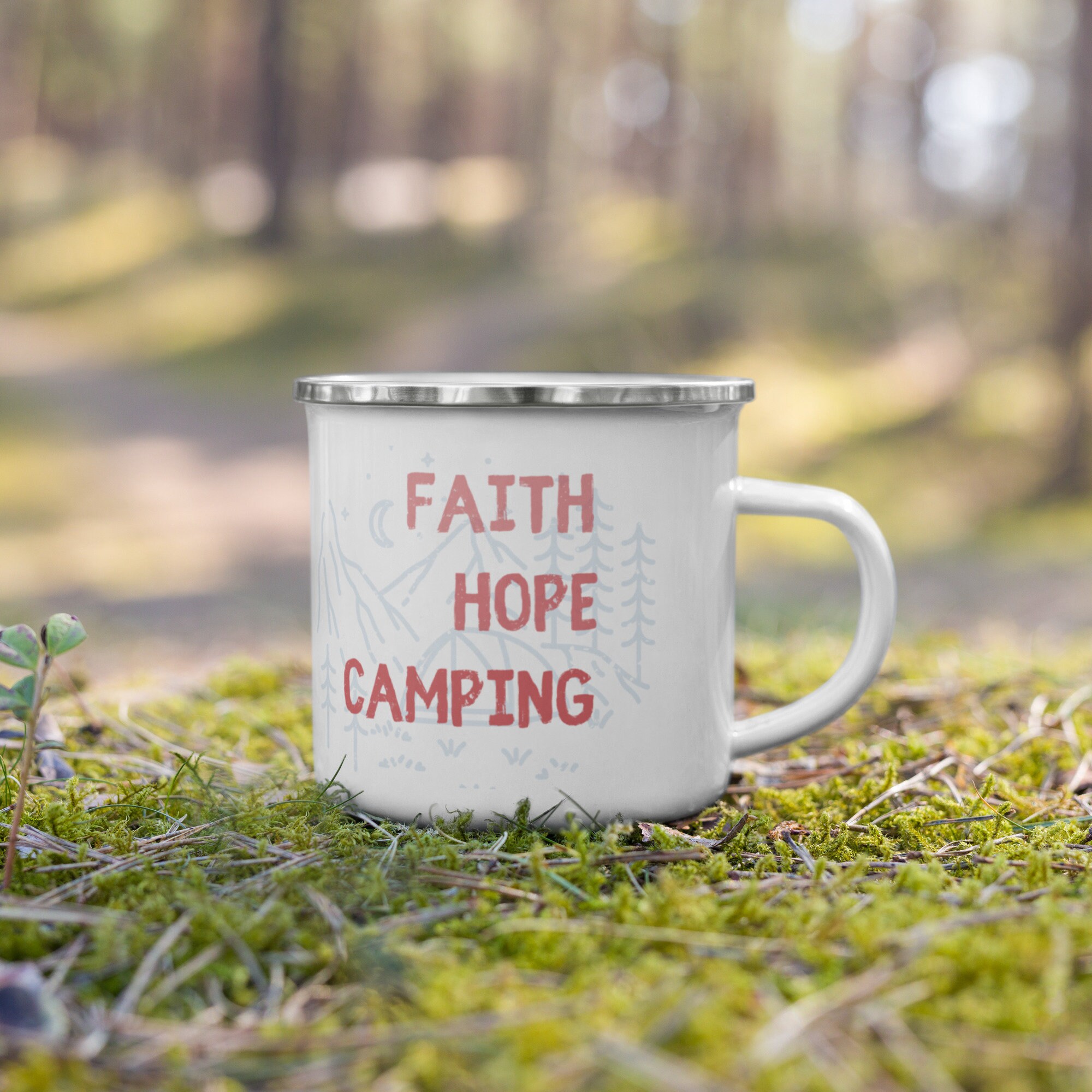 Faith Hope Camping Enamel Mug Pink