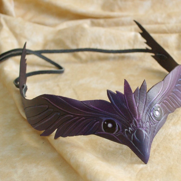 Purple and Black Leather Raven Cosplay Circlet Decorative Headband Tiara Crown