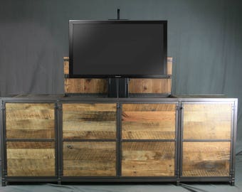 Industrial Tv Lift Cabinet Pop Up Tv Media Console Hideaway Etsy