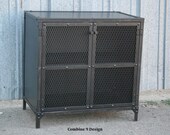 Vintage Industrial Cabinet. Urban Nightstand. Modern End Table. Small Metal Media Console. Unique Side Table. Reclaimed Wood Avail. Custom.