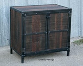 Modern Industrial Nightstand. Vintage Industrial End Table. Reclaimed Wood and Steel Buffet. Small Urban Media Console. Rustic Loft Decor.