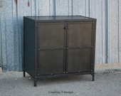 Industrial Night Stand. Steel End Table. Steel Storage Cabinet. Small Media Console. Modern Urban Side Table. Rustic Loft Decor.