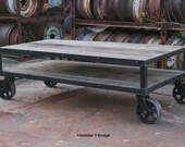 Vintage Industrial Coffee Table with Wheels. Reclaimed wood, Rustic Coffee Table with Casters. Farmhouse. Reclaimed Wood Steel Furniture