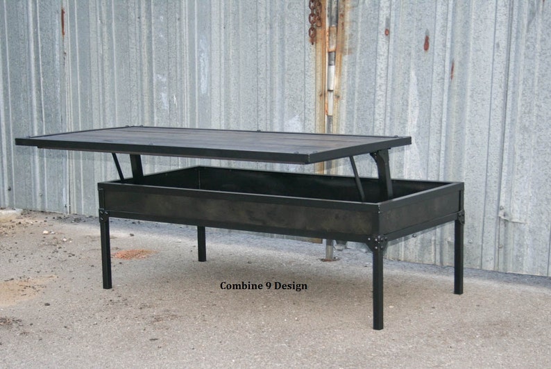 Adjustable Height Coffee Table Modern Industrial Lift Top Urban Steel And Reclaimed Wood Custom