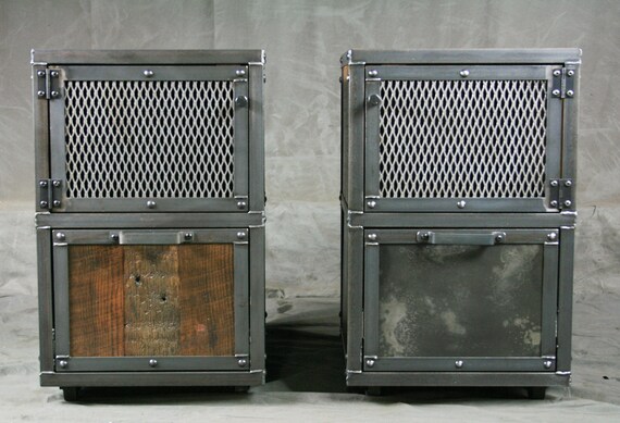 Industrial File Cabinet With Storage Reclaimed Wood End Etsy