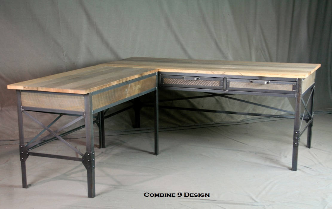 Vintage Industrial L Shaped Desk Steel, Modern Industrial Desk Furniture
