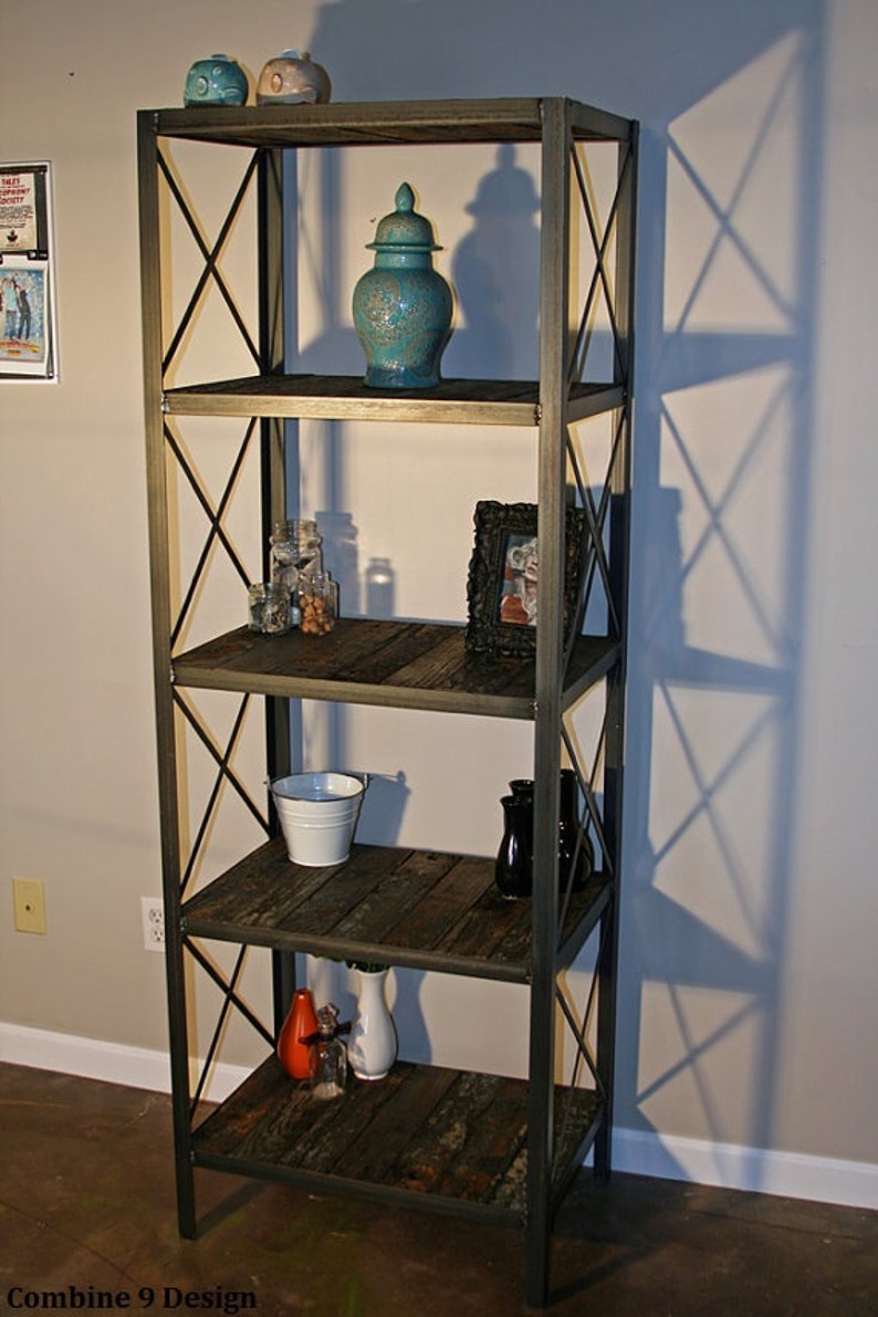 Reclaimed Wood Shelving Unit. Industrial Bookcase. Vintage Etsy