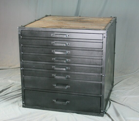 Vintage Flat File Cabinet Reclaimed Wood Industrial Style Etsy