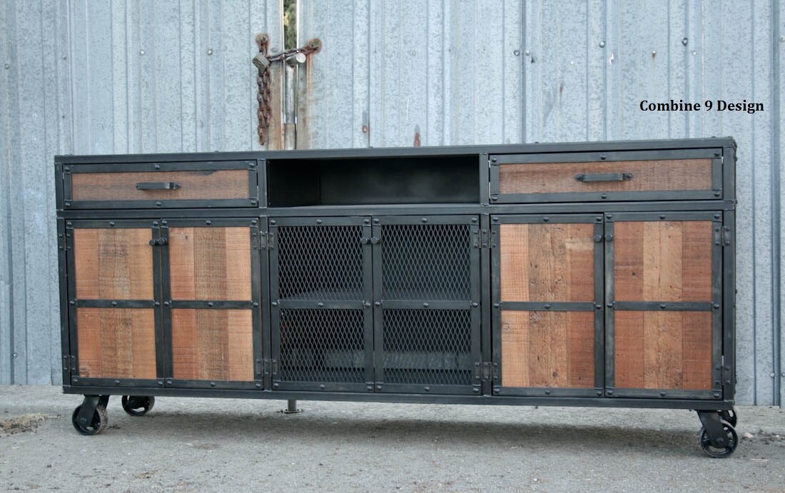 Rustic Credenza. Steel and Reclaimed Wood Media Console. Etsy
