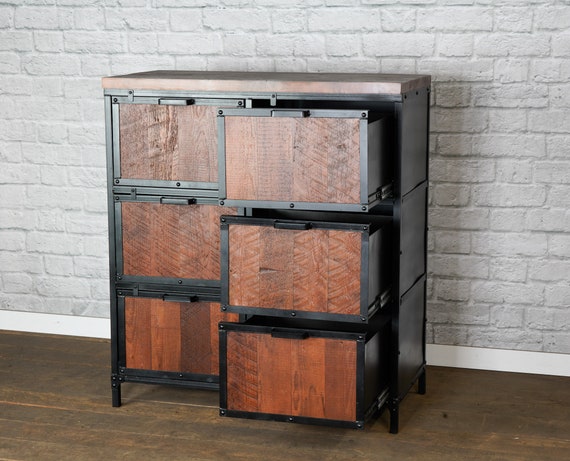 Reclaimed Wood File Cabinet Rustic Industrial Filing Cabinet Etsy
