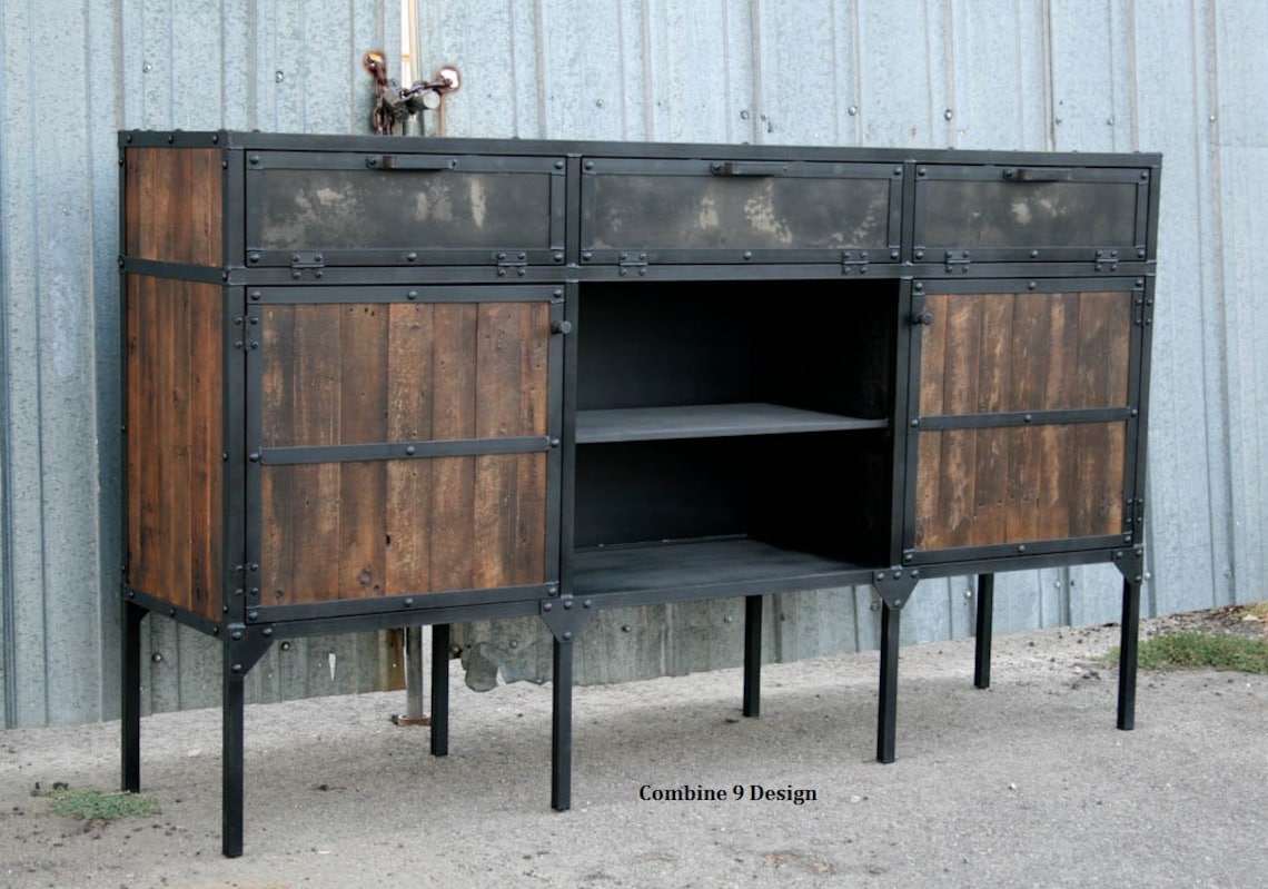 Reclaimed Wood Buffet Rustic Industrial Sideboard. Vintage Etsy