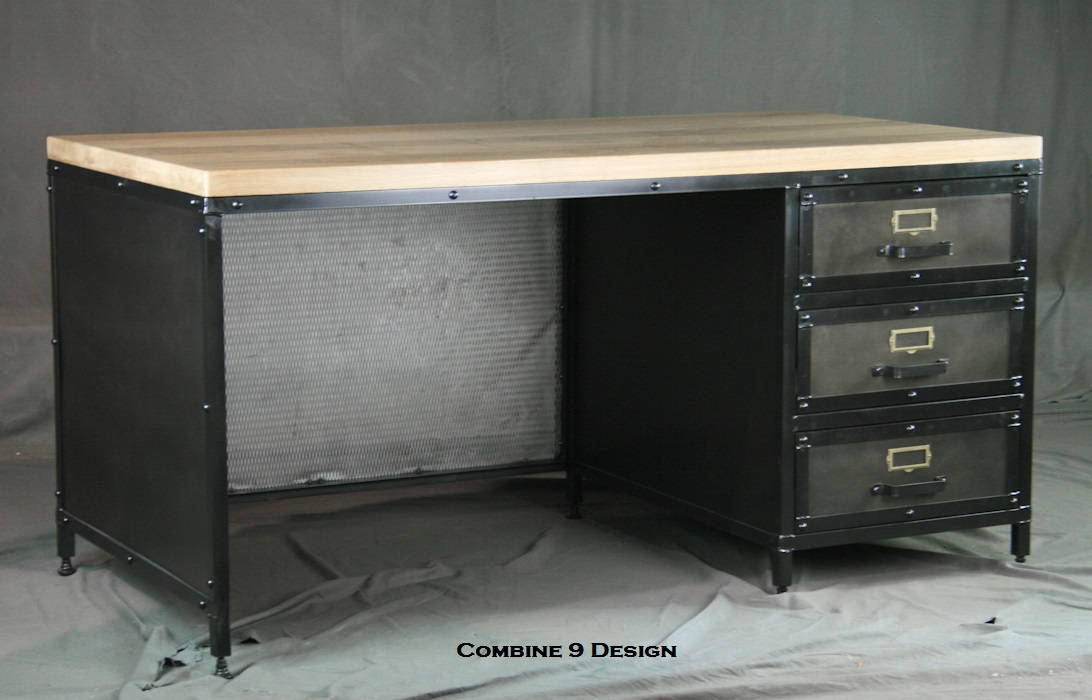 Industrial Desk With Drawers Wood And Steel Reception Industrial Desk With Drawers Wood And, Modern Industrial Desk With Drawers