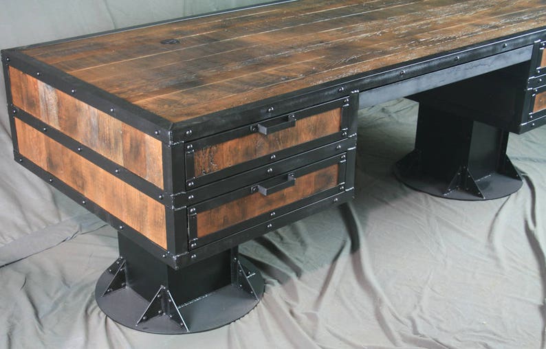 Industrial Office Furniture. Vintage Industrial Reclaimed Wood Desk with Drawers Rustic Industrial Desk Reclaimed Wood Desk with Storage