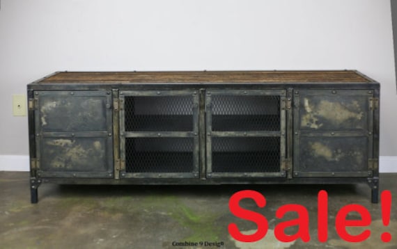 Vintage Industrial Credenza Reclaimed Wood And Steel Etsy