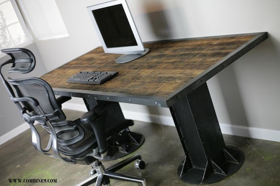 Sit Stand Desk Up Down Desk Industrial Reclaimed Wood Desk Etsy