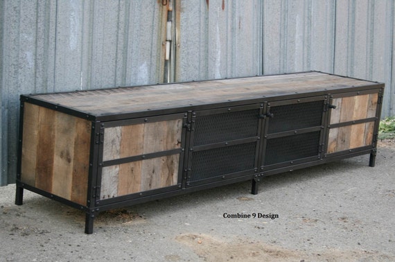 Reclaimed Wood Media Console Rustic Industrial Credenza Etsy