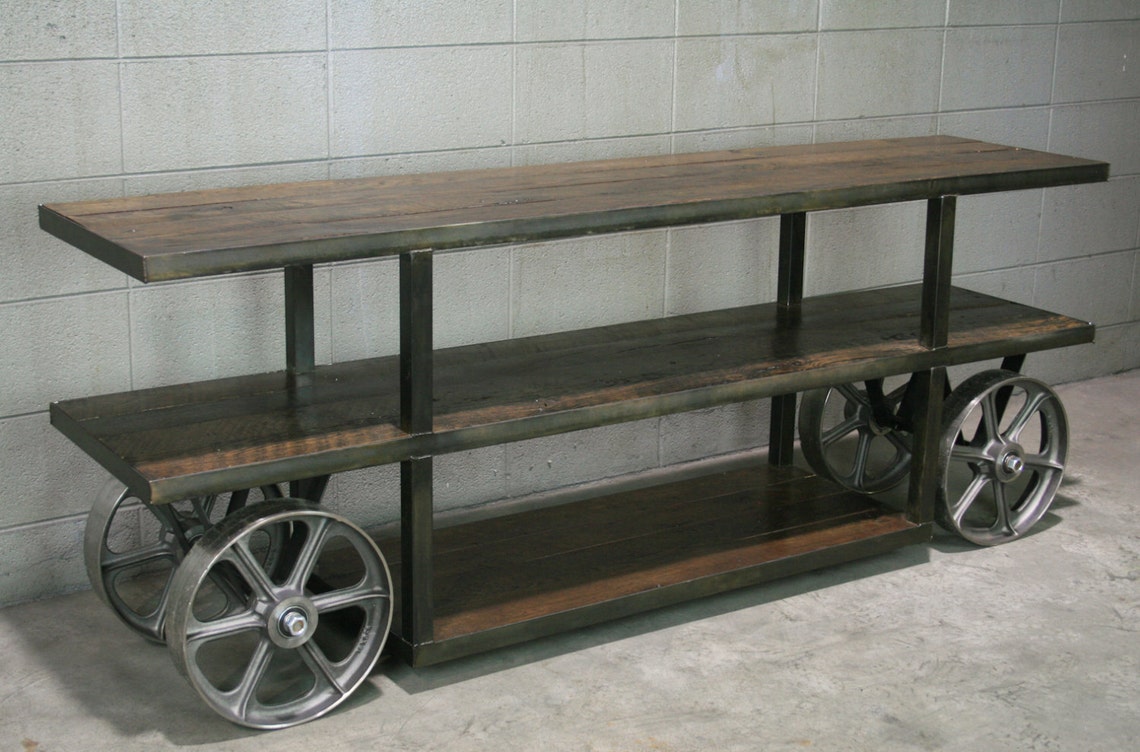 Industrial Console Table With Wheels. Trolley Cart Media Etsy
