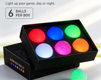 LED-golfballen met glow-in-the-dark effect, set van 6 ballen met lichtgevende eigenschappen en impacteffect, cadeau voor golfers