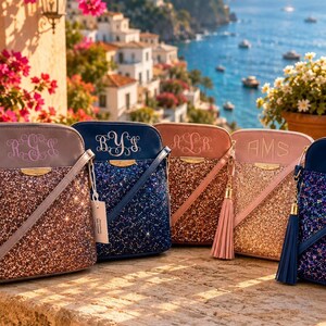 Borsa a tracolla con monogramma, borsetta con monogramma, borsetta con monogramma marrone, borsetta con monogramma nera, borsa con monogramma, borsetta da damigella d'onore, borsa da damigella d'onore