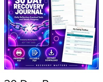 Diario di recupero di 30 giorni stampabile e compilabile in PDF / Quaderno di esercizi per il recupero dalla dipendenza / Check-in giornalieri e riflessioni settimanali