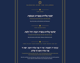Blessing Over the Children Print | Hebrew Prayer Wall Art | Shabbat Blessing for Kids | 5 Sizes