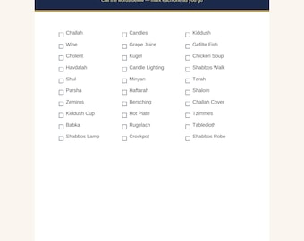 Shabbos Bingo Game – 25 Unique Printable Cards + Caller Sheet, Shabbat Family Activity
