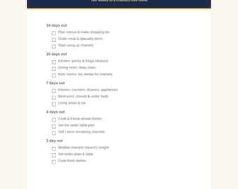 Passover Prep Planner Printable – Cleaning Checklist, Seder Menu & Shopping List, Letter + A4