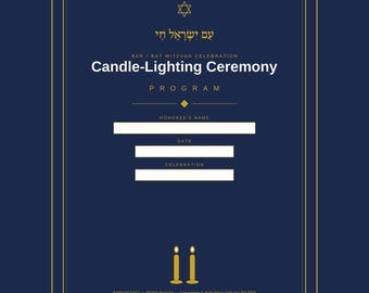 Bar Mitzvah Candle Lighting Ceremony Program — Fillable Family Order Sheet & MC Guide for Bat Mitzvah Party | Digital Download