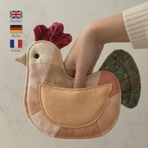 Chicken Oven Mitt Sewing Pattern PDF, Chicken Potholder Pattern, Quilted Hot Pad, Farmhouse Kitchen, Rustic Vintage, Digital Download