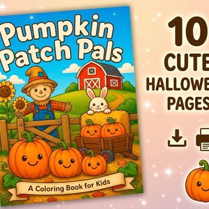 Pumpkin Patch Coloring Book for Kids, Patchie's Adventure, 10 Cute Pages, Printable Halloween PDF, Scarecrow and Pumpkin Coloring Pages