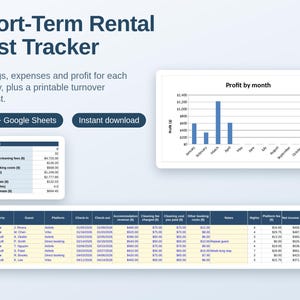 Feuille de calcul de suivi des locations de courte durée, outil de suivi des revenus, dépenses et profits des hôtes Airbnb et Vrbo (Excel et Google Sheets), liste de contrôle du chiffre d'affaires
