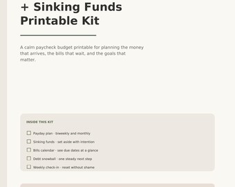 Paycheck Budget + Sinking Funds Printable Kit | Biweekly Budget Planner PDF