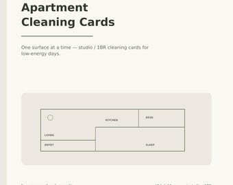 Low Energy Apartment Cleaning Cards Printable | 10-30 Minute Room Reset PDF