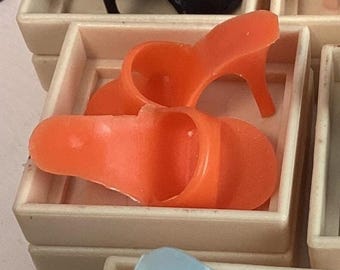 Vintage Barbie Orange Open Toe Shoes: Japan Mules, 1960s-70s