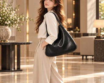 Soft Real Leather Hobo Bag, Slouchy Tote Shoulder Bag,Laptop Fit,Oversized Women's Handbag, Soft Everyday Shoulder Tote, Bag Gift for Her