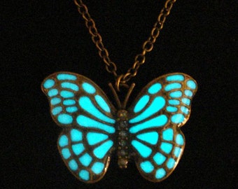 Butterfly Necklace Glow In The Dark Necklace Antique Bronze