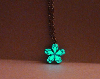 Purple Flower Necklace Jewelry Antique Bronze (glows aqua)