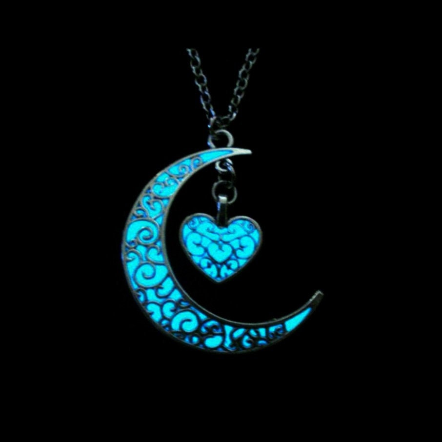 glowing in the dark moon necklace