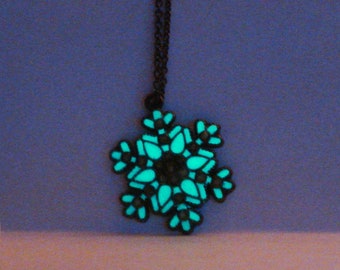 Glow In The Dark Snowflake Necklace Antique Bronze - glows aqua