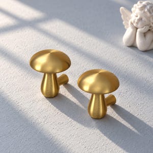 Mushroom Cabinet Knob, Brass Drawer Pull, Mid Century Furniture Hardware, Cute Single Hole Wardrobe Handle, Vintage Cabinet Knob