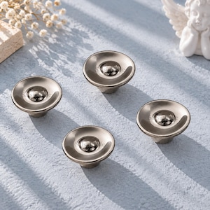 Cabinet Knob, Titanium Silver Drawer Pull, Designer Furniture Hardware, Mid Century Wardrobe Knob, Single Hole Handle