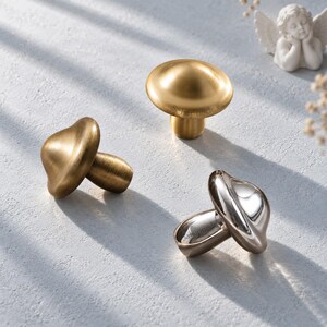 Solid Brass Mushroom Cabinet Knob, French Modern Drawer Pull, Single Hole Wardrobe Handle, Vintage Furniture Hardware