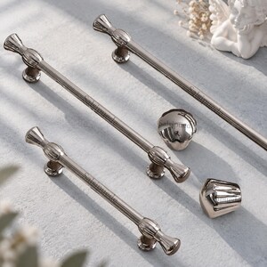 Long Cabinet Handles, Titanium Silver Drawer Pulls, French Vintage Hardware, Daisy Furniture Handles, Luxury Kitchen Cabinet Pulls