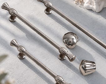 Maniglie lunghe per mobili, pomelli per cassetti in argento titanio, ferramenta vintage francese, maniglie per mobili a forma di margherita, pomelli di lusso per mobili da cucina