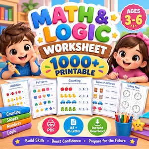 Fichas de ejercicios de matemáticas y lógica para preescolar y jardín de infancia: actividades imprimibles, más de 1000 páginas.