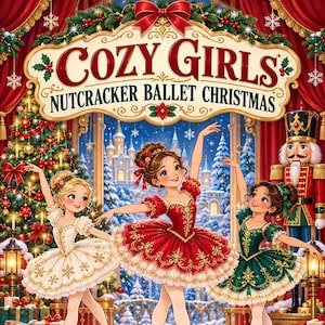 May include: A colouring book titled Cozy Girls Nutcracker Ballet Christmas featuring three ballerinas in white, red, and green dresses dancing in front of a Christmas tree and a nutcracker. The cover includes 40 colouring pages text.