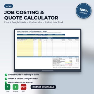HVAC Job Costing & Quote Calculator Spreadsheet | Excel + Google Sheets | Instant Download afbeelding 1