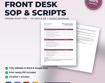Med Spa Front Desk SOP, Daily Task List & Phone Scripts (Editable Word + PDF)