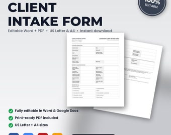 Locksmith Client Intake & Property Information Form | Editable Word + PDF | US Letter + A4 | Instant Download
